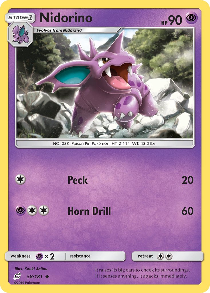Nidorino⁣ - Team Up⁣ (Uncommon)⁣ [58] English / Near Mint / Reverse-Holo Normal