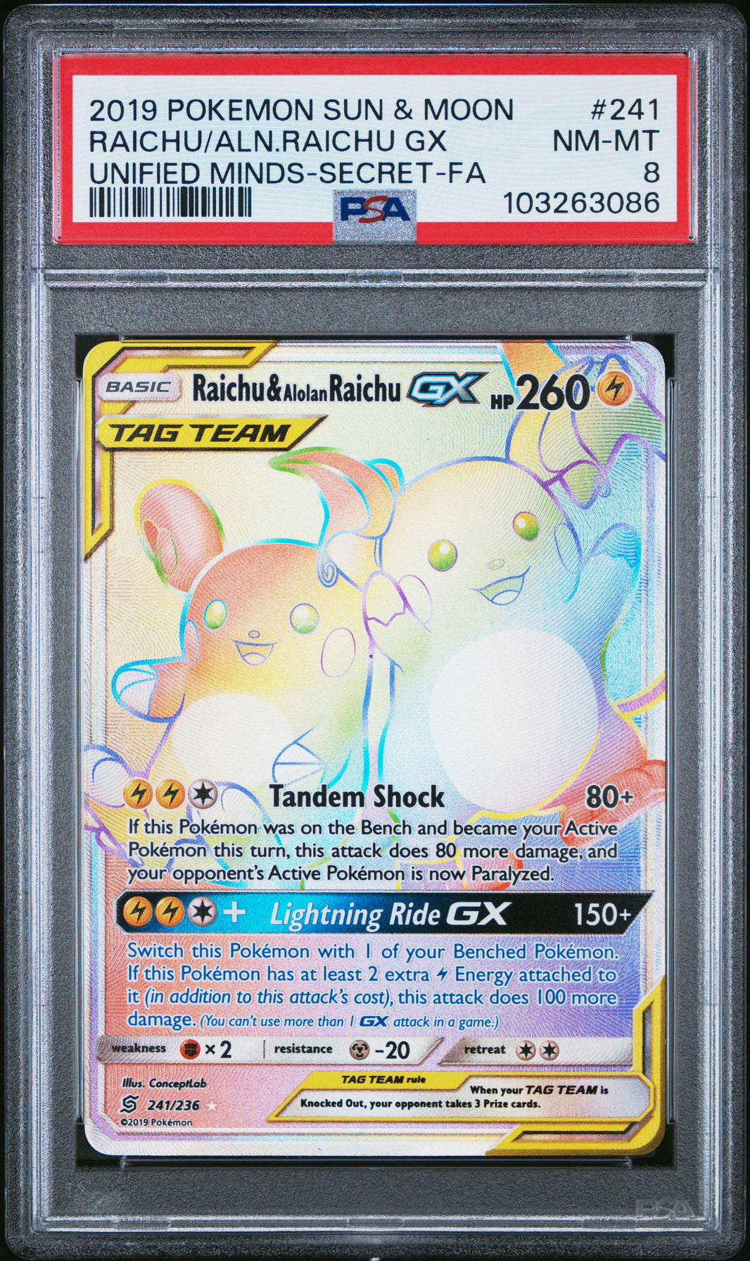 Raichu & Alolan Raichu GX - Unified Minds (Secret Rare) [UNM-241]