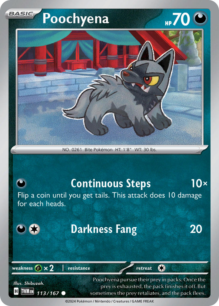 Poochyena⁣ - Twilight Masquerade⁣ (Common)⁣ [113] English / Near Mint / Reverse-Holo Normal