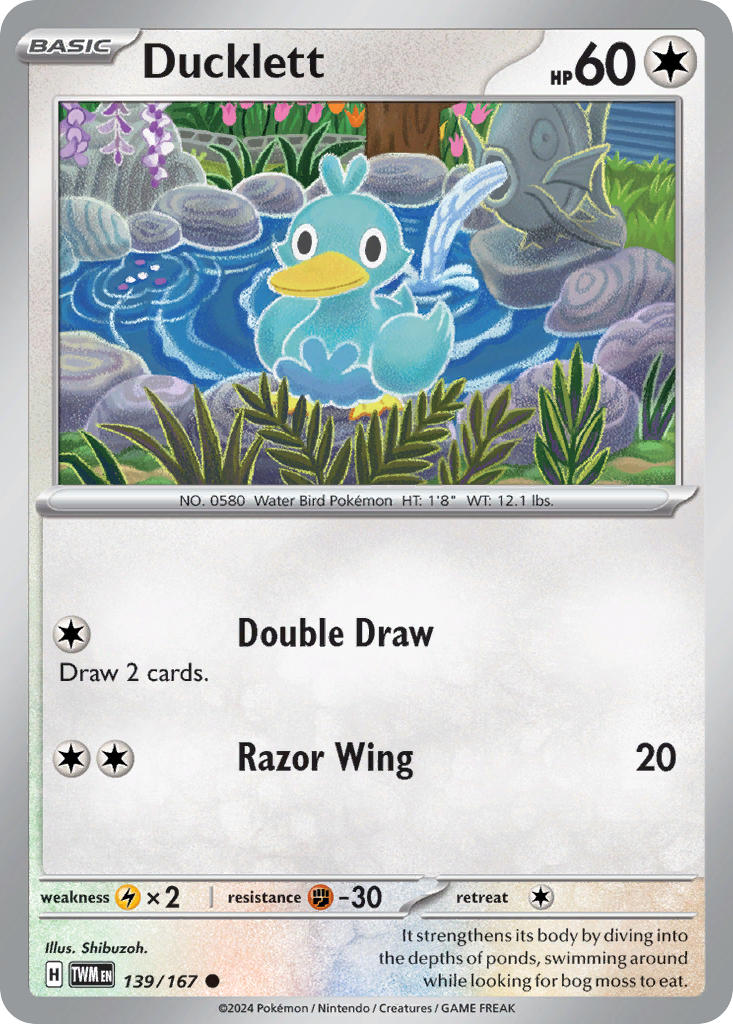 Ducklett⁣ - Twilight Masquerade⁣ (Common)⁣ [139] English / Near Mint / Reverse-Holo Normal