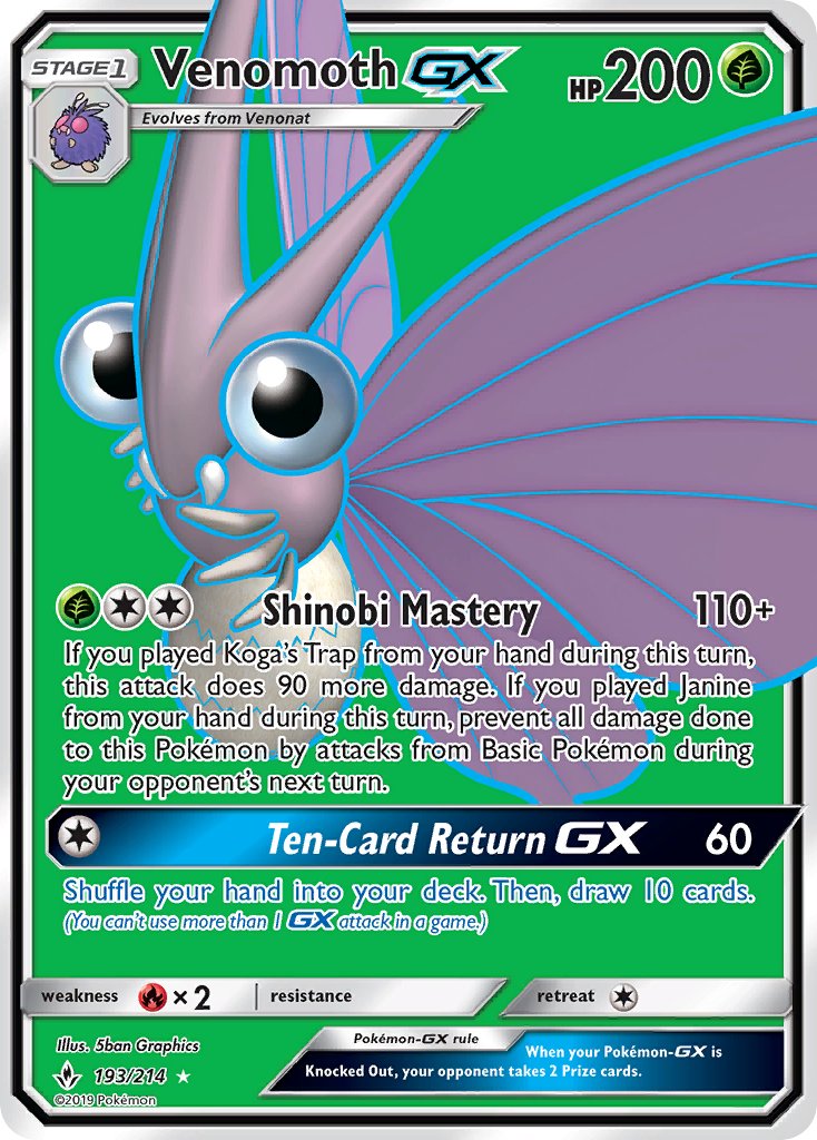 Venomoth GX - Unbroken Bonds (Ultra Rare) [UNB-193] English / Near Mint / Normal