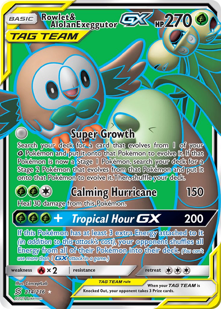 Rowlet & Alolan Exeggutor GX - Unified Minds (Ultra Rare) [UNM-214] English / Near Mint / Normal