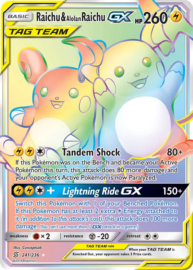 Raichu & Alolan Raichu GX - Unified Minds (Secret Rare) [UNM-241] English / Near Mint / Normal