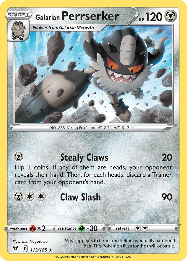Galarian Perrserker⁣ - Vivid Voltage⁣ (Rare)⁣ [113] English / Near Mint / Reverse-Holo Normal