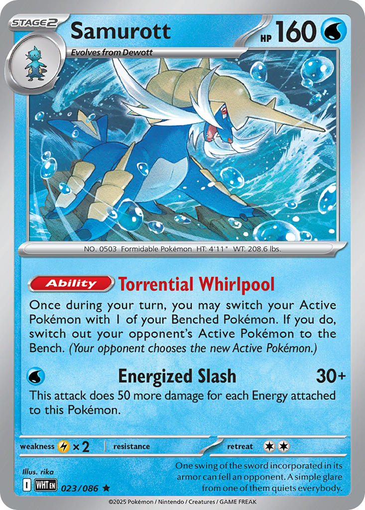 Samurott⁣ - White Flare⁣ (Rare)⁣ [023] English / Near Mint / Reverse-Holo Normal