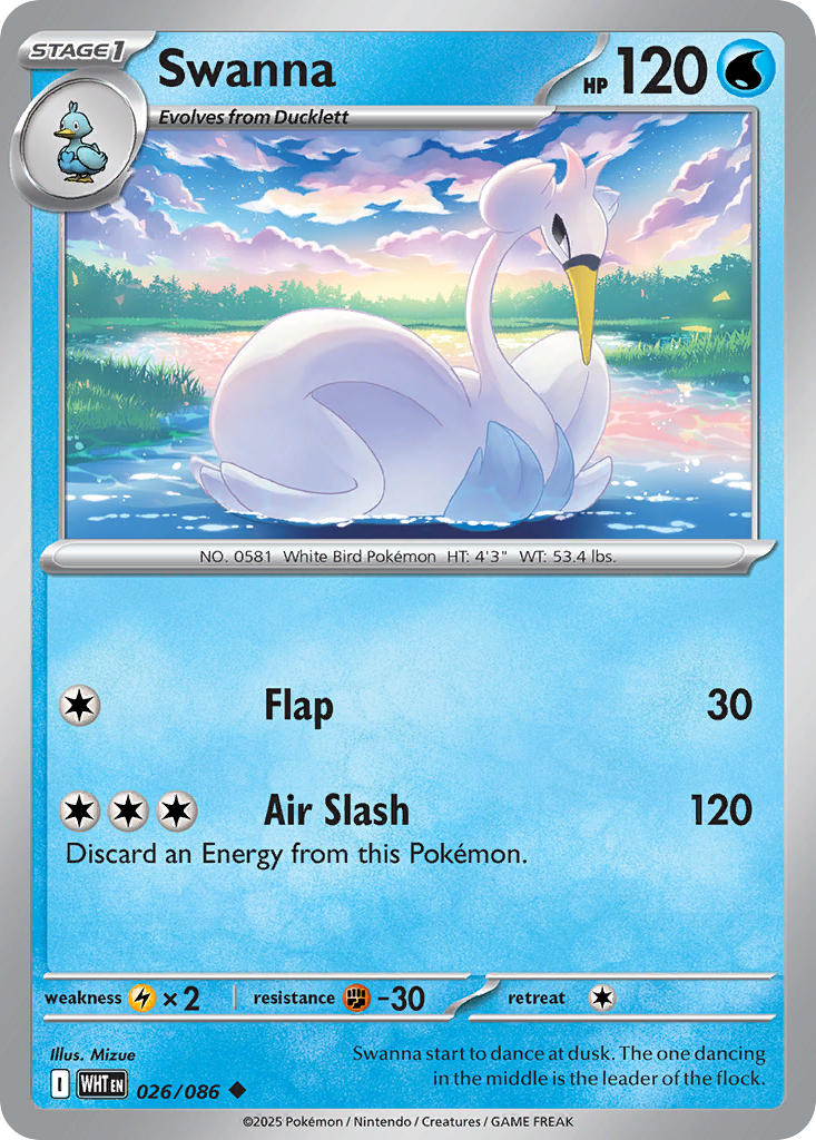 Swanna⁣ - White Flare⁣ (Uncommon)⁣ [026] English / Near Mint / Normal