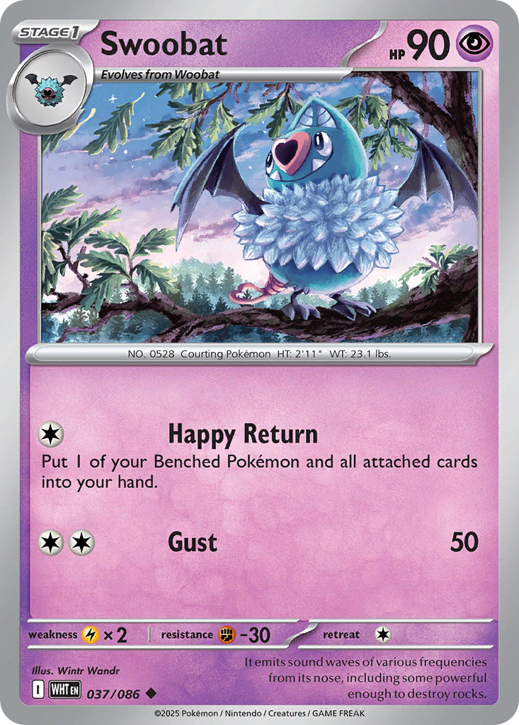 Swoobat⁣ - White Flare⁣ (Uncommon)⁣ [037] English / Near Mint / Normal