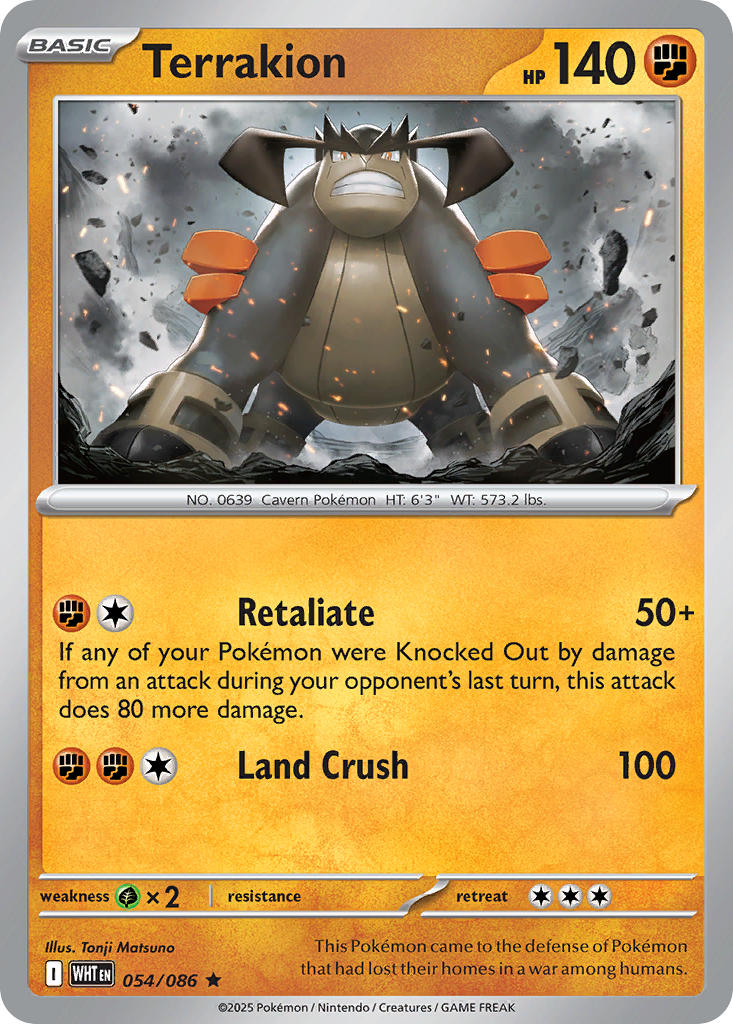 Terrakion⁣ - White Flare⁣ (Rare)⁣ [054] English / Near Mint / Reverse-Holo Normal