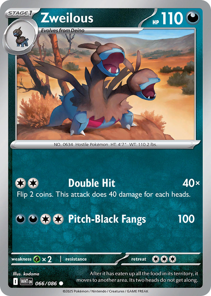 Zweilous⁣ - White Flare⁣ (Common)⁣ [066] English / Near Mint / Reverse-Holo Normal
