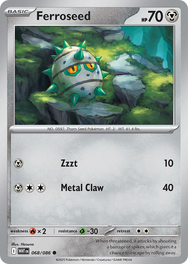Ferroseed⁣ - White Flare⁣ (Common)⁣ [068] English / Near Mint / Reverse-Holo Normal