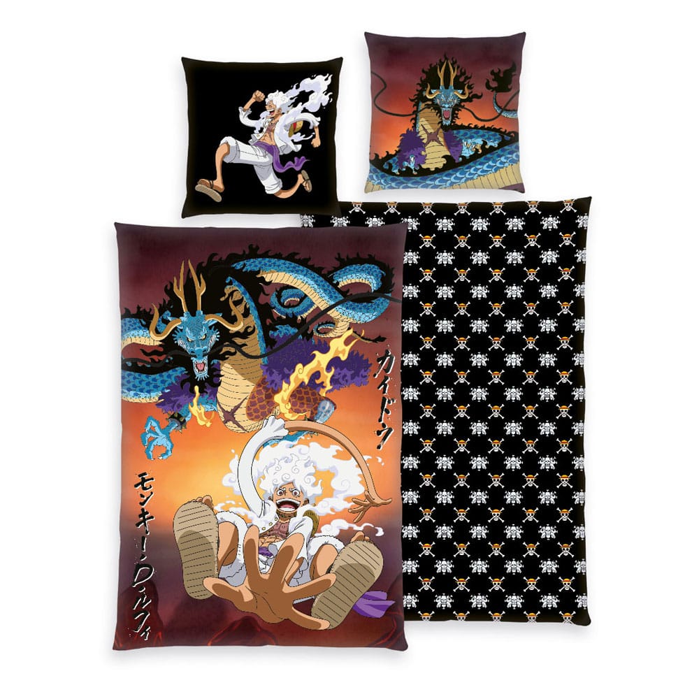 One Piece Sengetøj: Luffy Gear 5 / Kaido - 135 x 200 cm / 80 x 80 cm