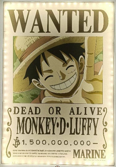 One Piece: LED Væg-Lampe - Wanted Poster - Monkey D. Luffy (30 cm)