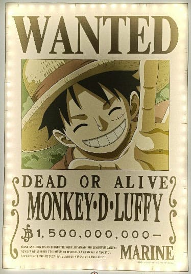One Piece LED Væg-Lampe Wanted Poster Monkey D. Luffy 30 cm Dekoration