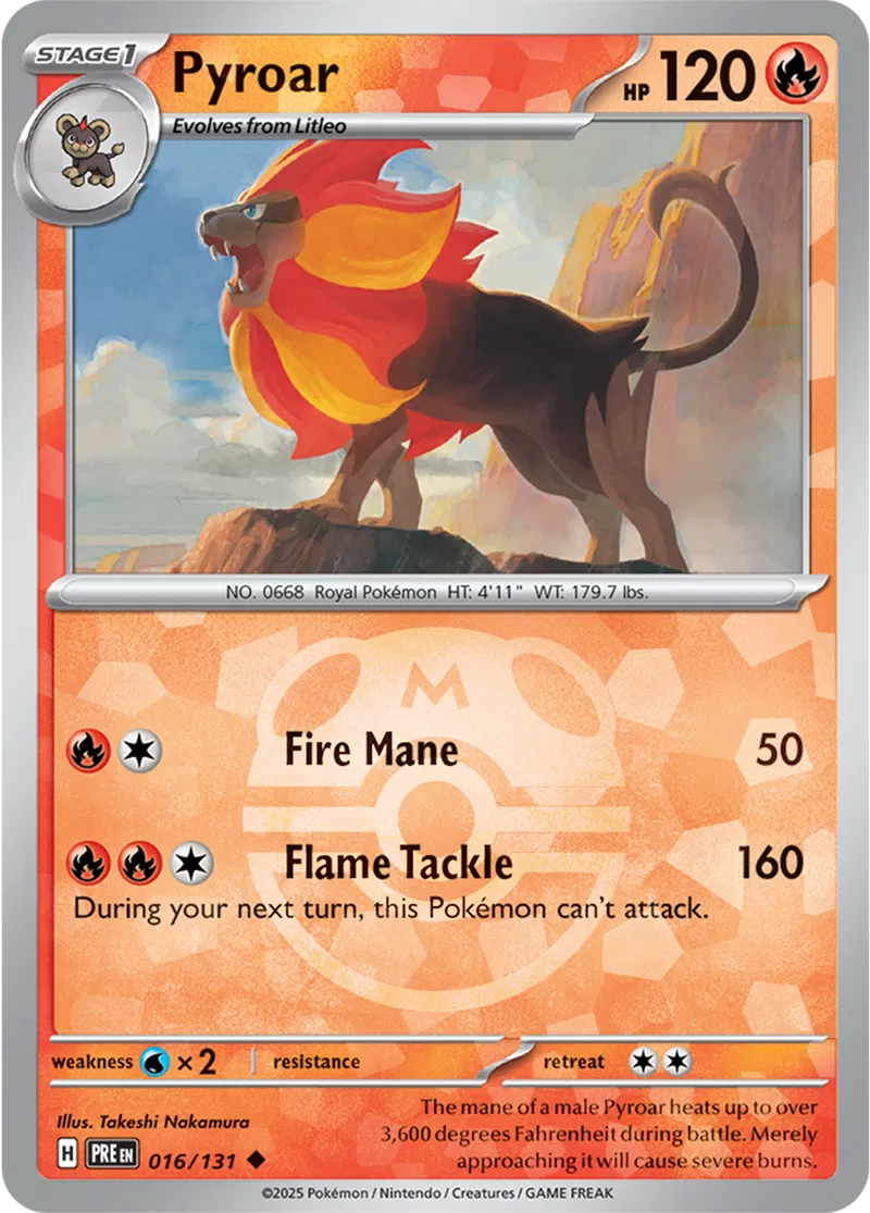 Pyroar - Prismatic Evolutions: Master Ball Foil (Uncommon) [016] Kortspil