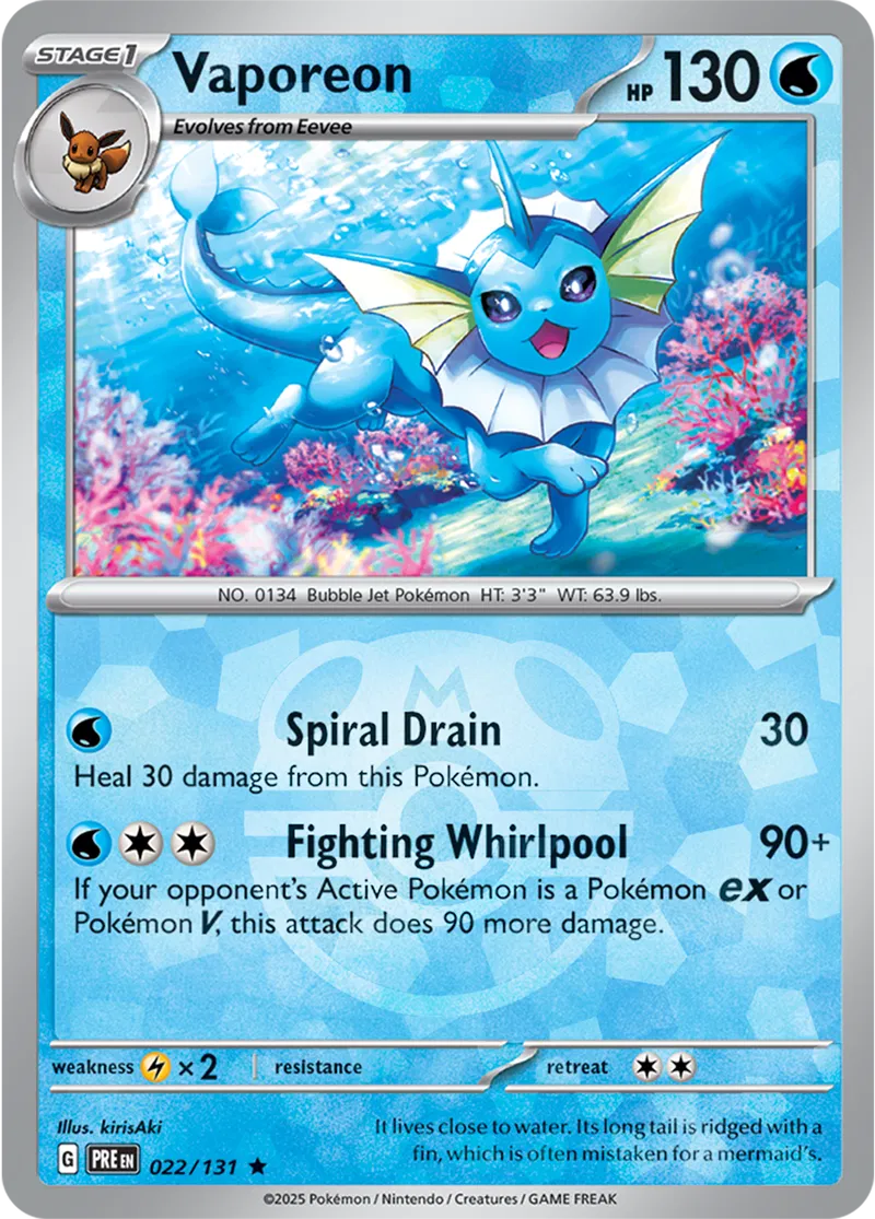 Vaporeon - Prismatic Evolutions: Master Ball Foil (Rare) [022] Kortspil
