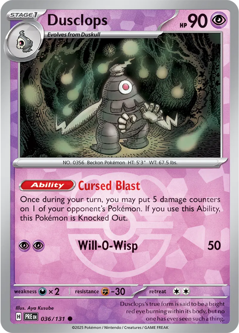 Dusclops - Prismatic Evolutions: Master Ball Foil (Common) [036] Kortspil