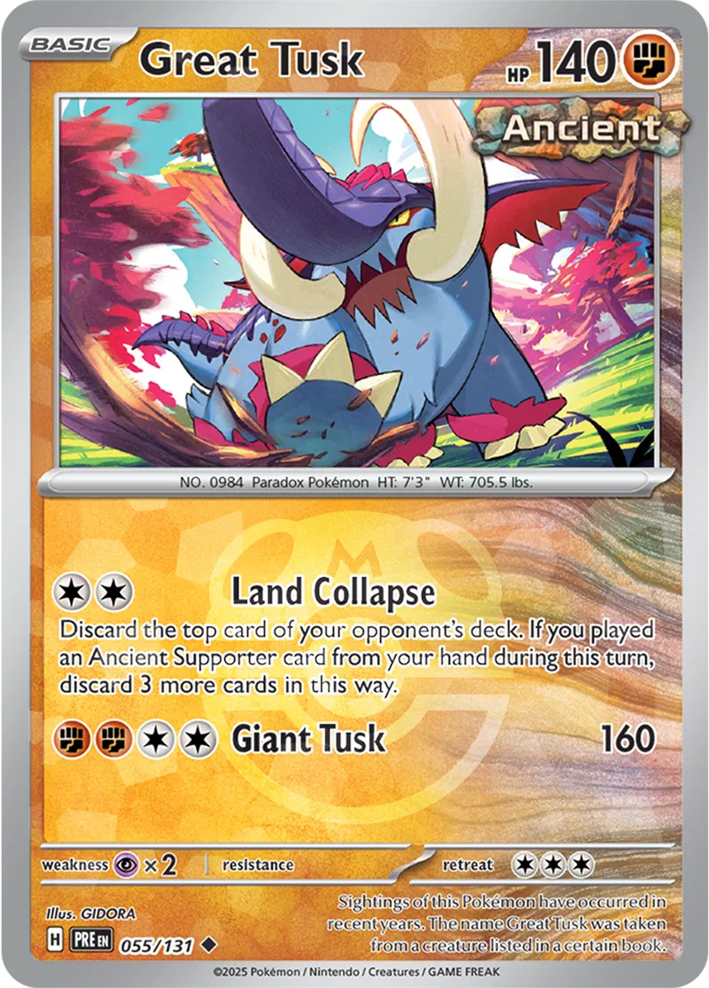 Great Tusk - Prismatic Evolutions: Master Ball Foil (Uncommon) [055] Kortspil