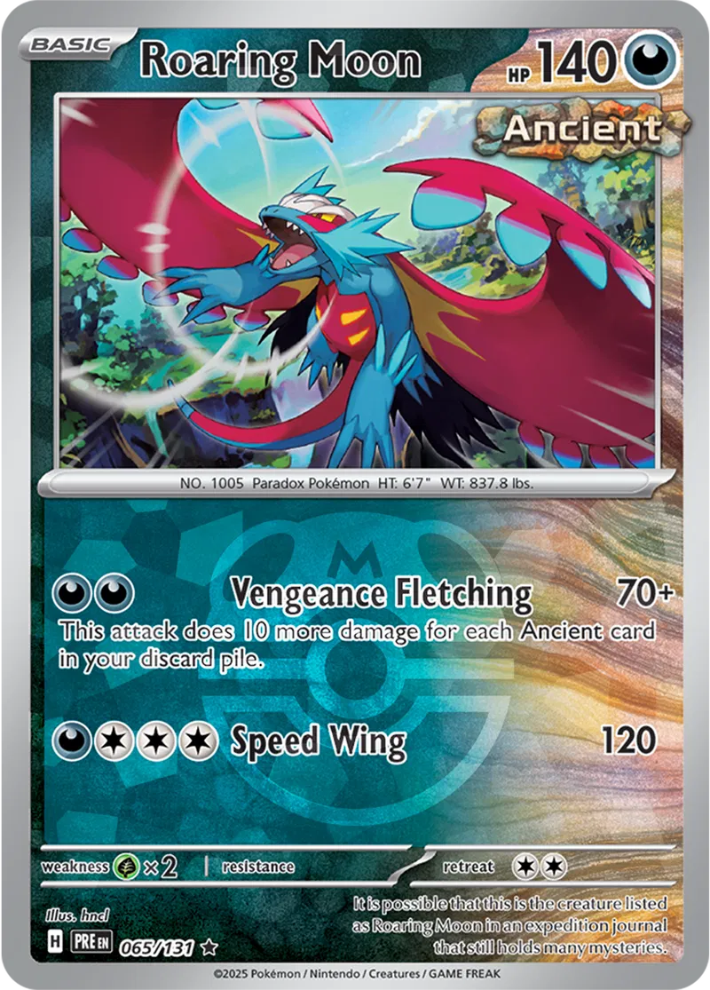 Roaring Moon - Prismatic Evolutions: Master Ball Foil (Rare) [065] Kortspil