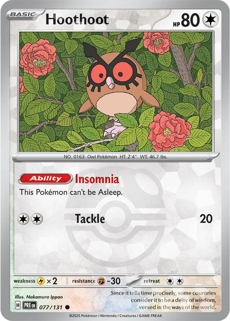 Hoothoot - Prismatic Evolutions: Master Ball Foil (Common) [077] Kortspil