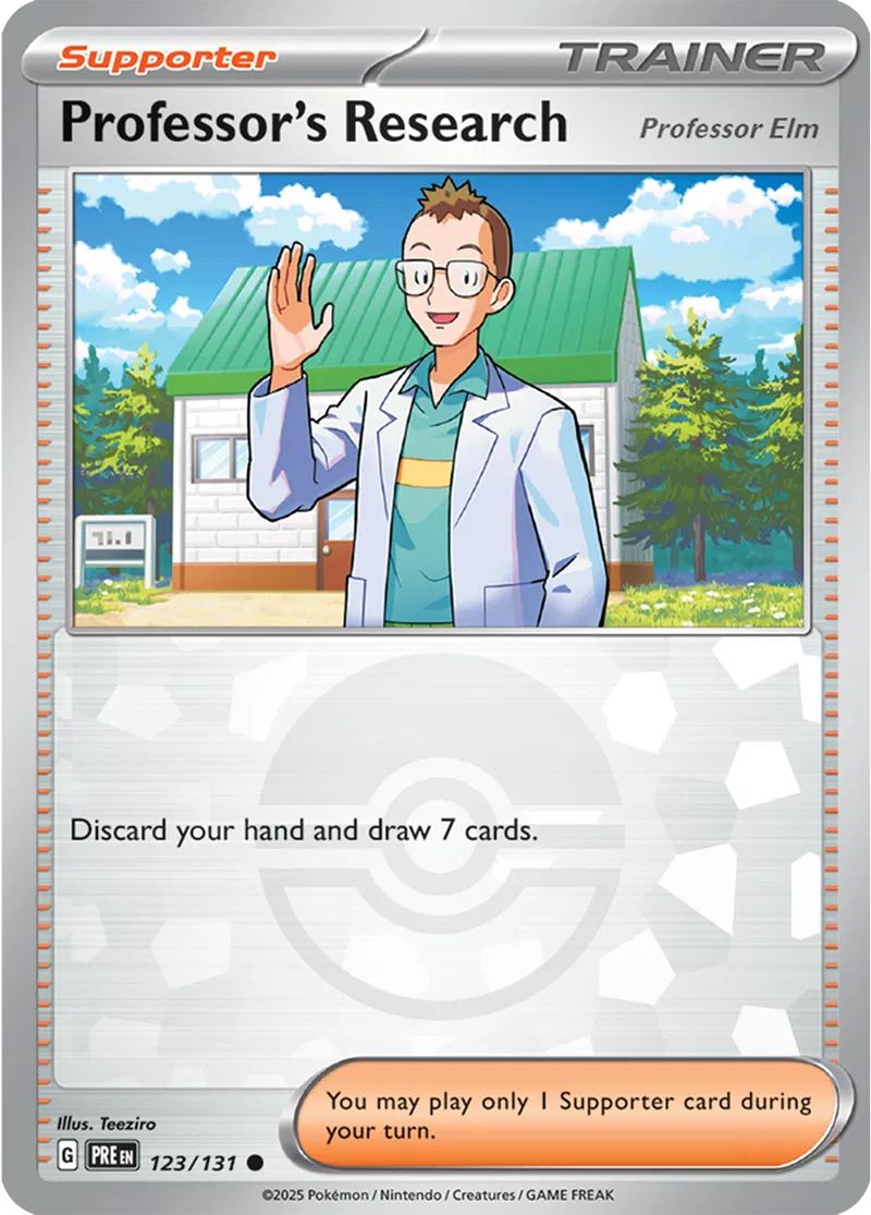 Professor's Research - Professor Elm - Prismatic Evolutions: Poké Ball Foil (Common) [123] Kortspil