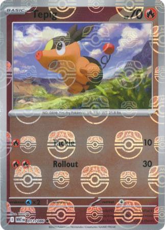 Tepig⁣ - White Flare: Additionals⁣ (Common)⁣ [011] English / Near Mint / Reverse-Holo Normal