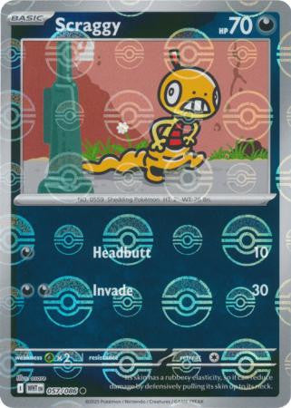 Scraggy⁣ - White Flare: Poké Ball Foil⁣ (Common)⁣ [057] English / Near Mint / Reverse-Holo Normal